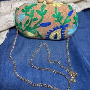 Embroidered Floral Clutch with Chain